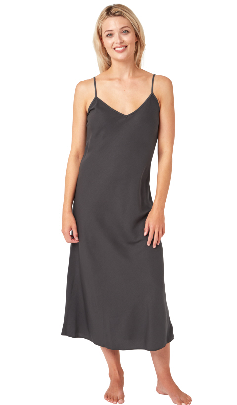 Indigo Sky Slate Grey Long Satin Chemise Suzanne Charles